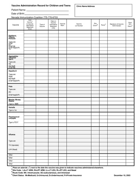 Free Printable Immunization Record Forms