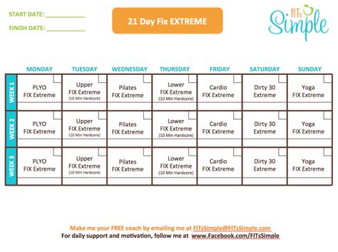 Day Fix Calendar Workout