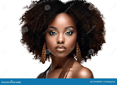 Beautiful African American Woman With Afro Hairstyle And Makeup Stock