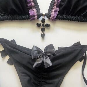 VAMPIRE GOTH BIKINI Scrunch Bottom Brazilian Bikini Black Purple