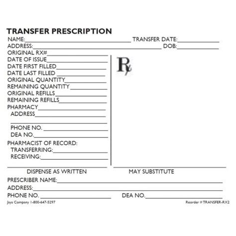 Rx Transfer Forms X Pad Pads Per Pack