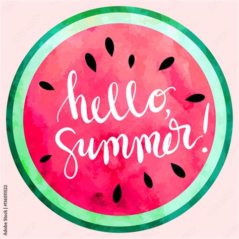 Hello Summer Hand Written Lettering Vector Illustration With