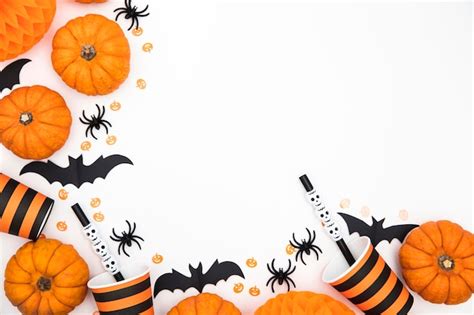 Premium Photo Halloween Party Background With Pumpkins Spooky Bats