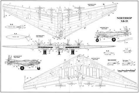 Northrop Xb-35 Blueprint - Download free blueprint for 3D modeling