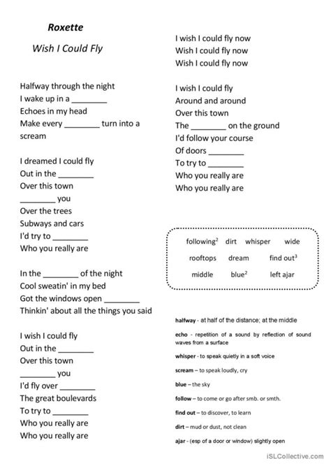 I Wish I Could Fly song by Roxette n…: English ESL worksheets pdf & doc