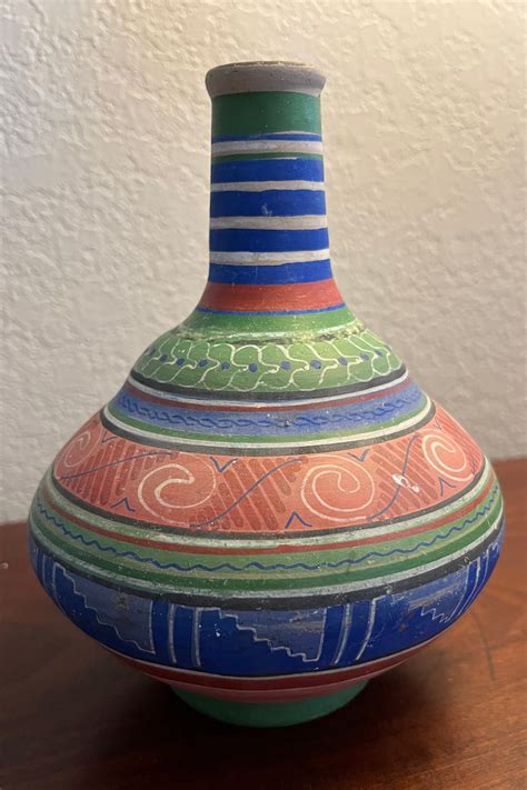 Vintage Terra Cotta Hand Painted Mexican Water Jug Etsy