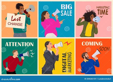 Set Of Social Media Post Template Megaphone Vector Stock Image Image