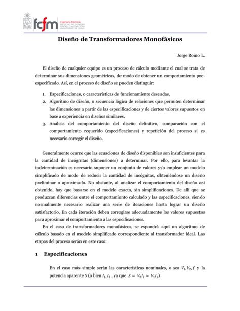 Dise O De Transformadores Monof Sicos PDF Descarga Gratuita