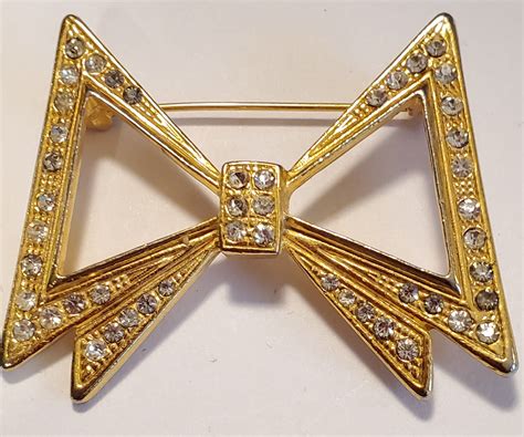 Gold Tone Metal Rhinestone Bow Brooch Pin Etsy In 2021 Rhinestone