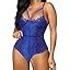 Aranmei Women Sexy Eyelash Lace Bodysuit Snap Crotch Teddy Lingerie At