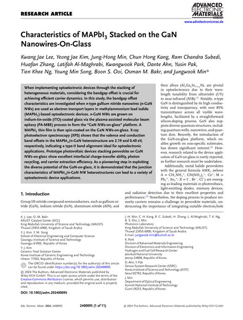 Pdf Characteristics Of Mapbi Stacked On The Gan Nanowiresonglass