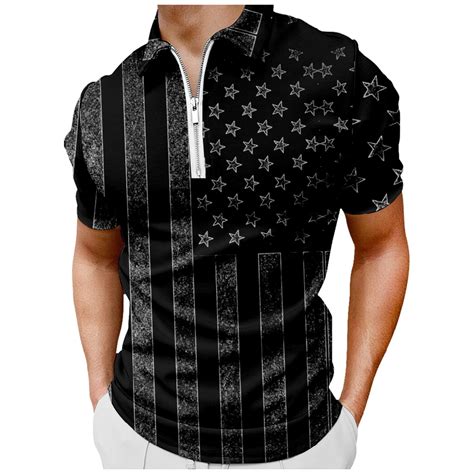 NSLGXD USA Flag Polo Shirts for Men 4th of July Big and Tall Classic Quarter Zipper Lapel Golf ...