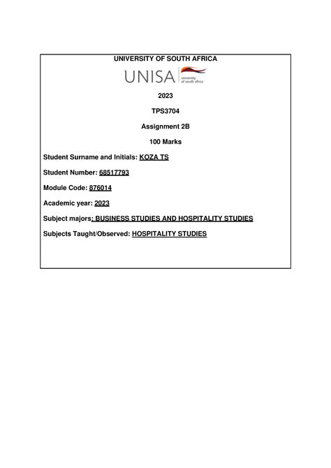 Tps Assignment B Assessment University Of South Africa