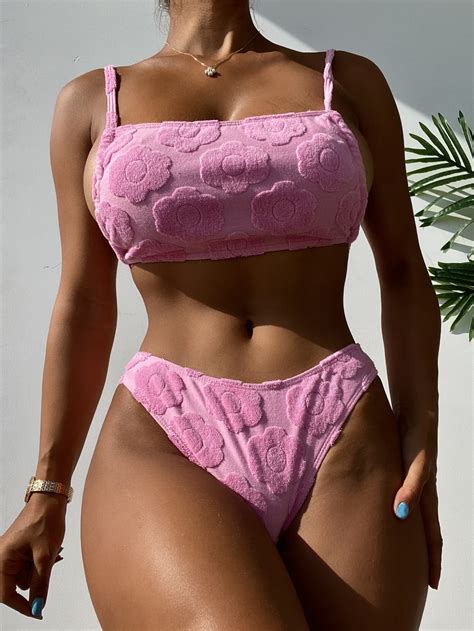 Bikini Mit Blume Muster Hohem Ausschnitt Aktuelle Trends G Nstig