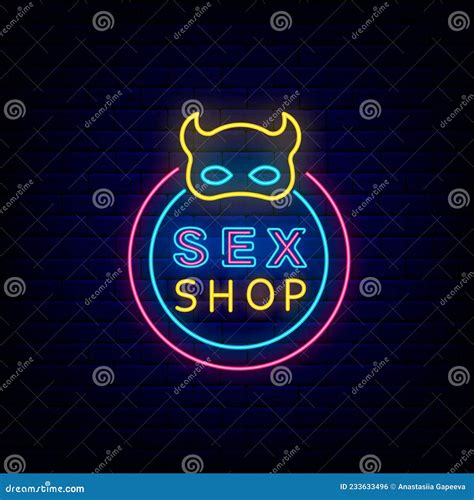 Sex Shop Neon Signboard On Brick Wall Sexual Mask Adult Accessories