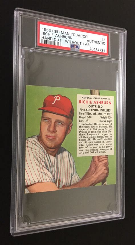 Red Man Richie Ashburn Psa Authentic Cardboard Gems