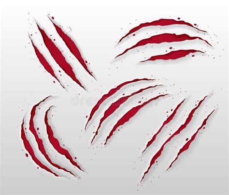 Bloody Claw Scratch Marks Set Isolated On White Stock Illustration