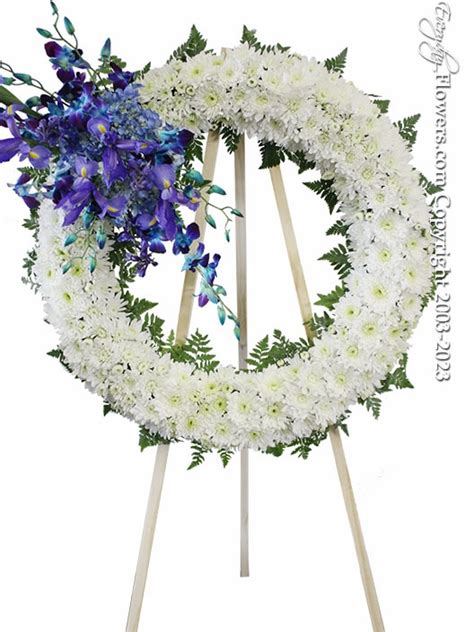 Blue White Funeral Flower Wreath By Everyday Flowers