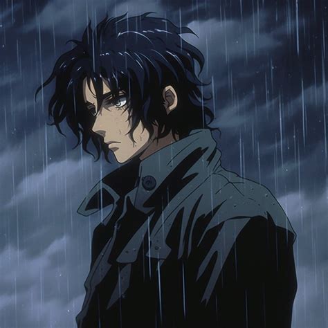 An Anime Character Standing In The Rain With His Hand On His Hip