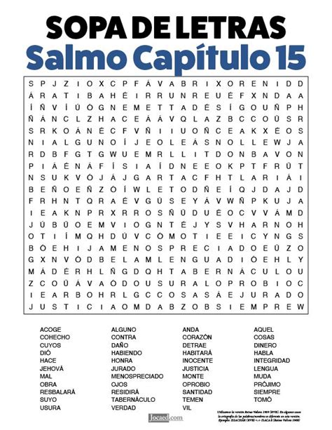 Sopa De Letras De La Biblia Salmos Capítulo 15 Gratis Para Imprimir