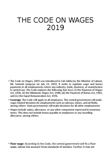 The Code On Wages 2019 Pdf Wage Labor