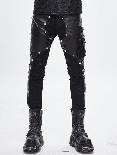 Devil Fashion Black Gothic Punk Rock Rivet Pu Leather Pants For Men