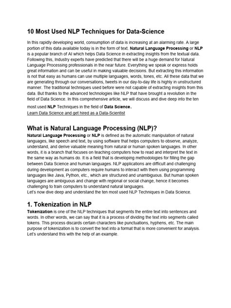 10 Most Used NLP Techniques | PDF | Computing | Communication