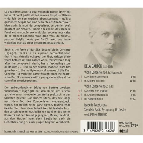 Bela BartokIsabelle FaustDaniel Harding Bela Bartok Violin Concertos