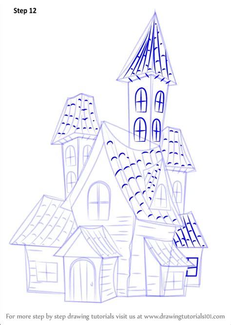 How To Draw A Spooky Haunted House Halloween Step By Step