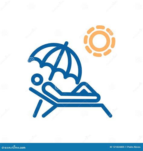 Sunbathing Thin Line Icon. Person Laying on Beach Chair Under an ...