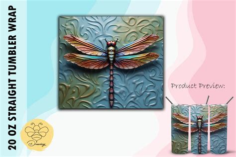 3D Dragonfly Tumbler Wrap Graphic By BeeDrawings Creative Fabrica