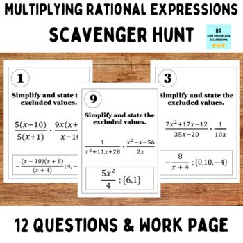 Multiplying Rational Expressions Scavenger Hunt Gallery Walk TPT