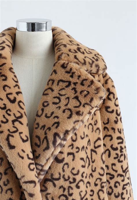 Collared Leopard Faux Fur Coat In Tan Faux Fur Coat Leopard Faux Fur