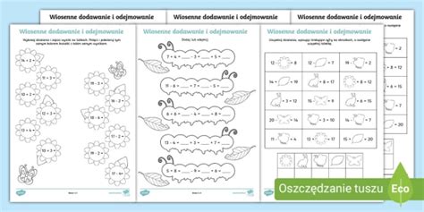 Wiosna Dodawanie I Odejmowanie W Zakresie 20 Karta Pracy