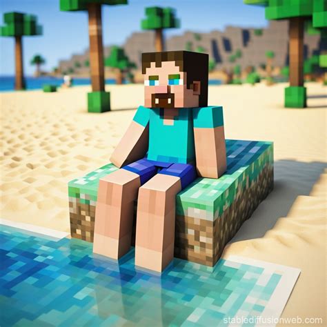 Minecraft Steve on Beach Vacation | Stable Diffusion Online