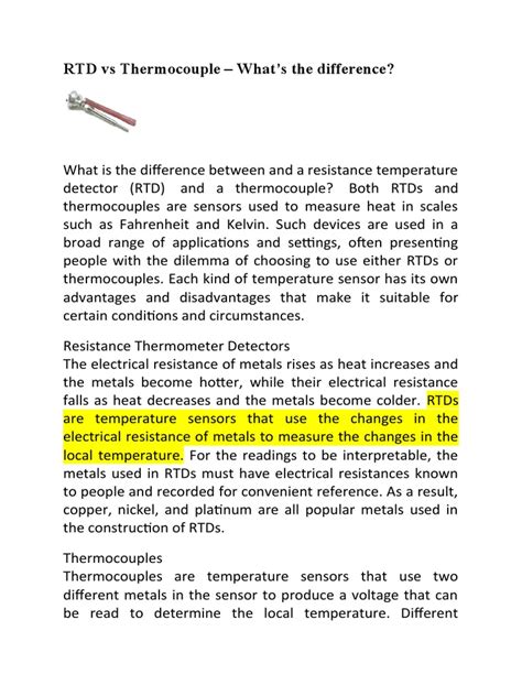 RTD Vs Thermocouple | PDF