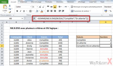 NB SI ENS avec plusieurs critères et OU logique Excel WayToLearnX