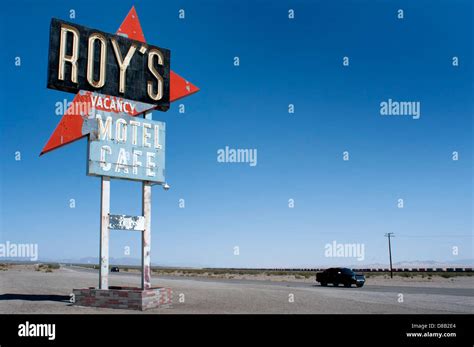 Signage For Roy S Motel Cafe On Route 66 At Amboy California Stock