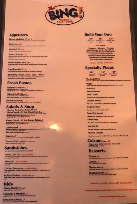 Online Menu Of The Bing Pizzeria Draft House Restaurant Alvin Texas