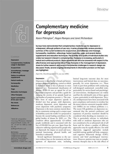 (PDF) Complementary medicine for depression