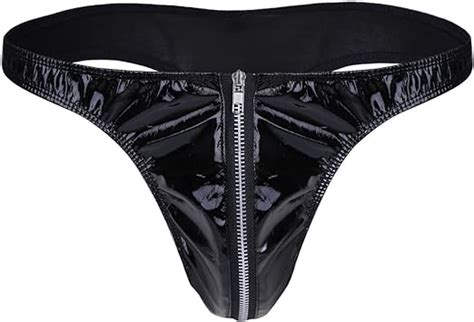 Ranrann String Homme Sexy Cuir Ouvert Jockstrap Gay Boxer Zipper Wetlook Lingerie Slip Taille