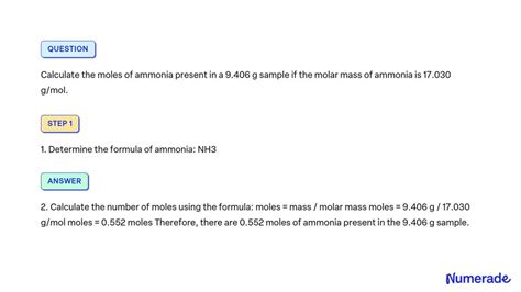 Solved Calculate The Moles Of Ammonia Present In A G Sample If