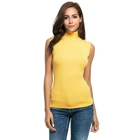 Mock Turtleneck Sleeveless Tops