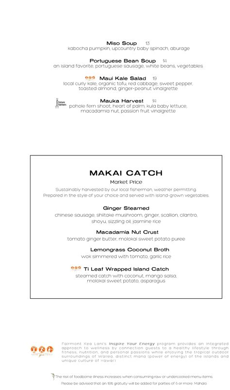 KO Restaurant at Fairmont Kea Lani Menu - MENU Magazine