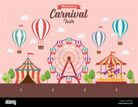 Welcome To Carnival Fair Vector Illustration Flat Style Design