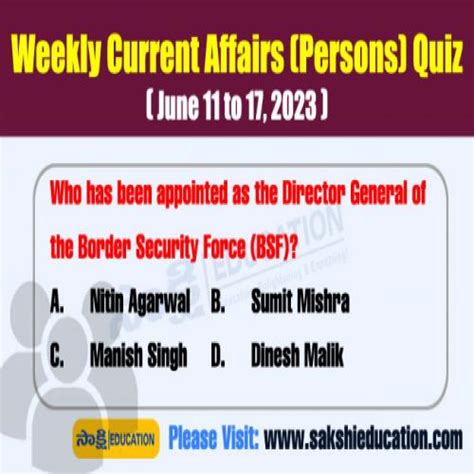 Persons Weekly Current Affairs Quiz In English June 11 To 17 2023