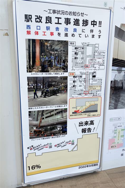 【進捗率 16】松戸駅の新しい駅ビルの進捗状況！西口駅舎改良に伴う解体工事が進行中、エスカレーターが解体されたようです【2022年9月