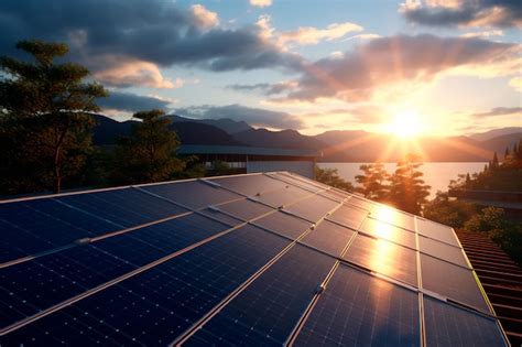 Premium AI Image | solar panels on a roof with the sun setting behind them.