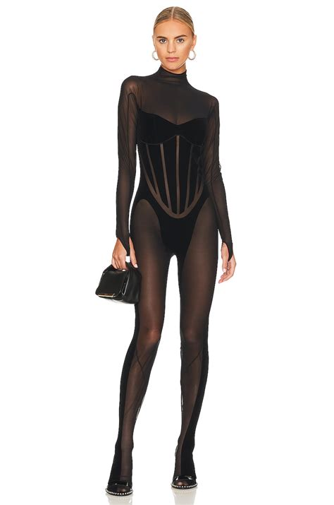 Wolford X Mugler Flock Shaping Catsuit In Black Revolve