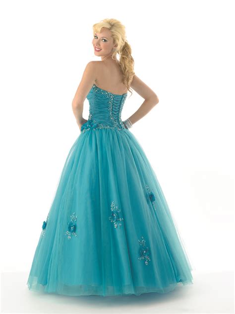 Turquoise A Line Strapless Sweetheart Lace Up Full Length Tulle Prom